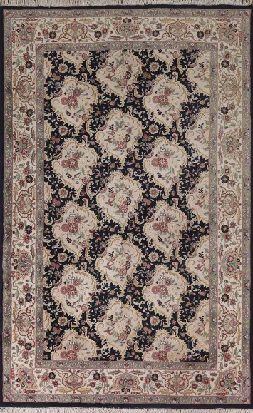 Navy Blue Floral Agra Indian Area Rug 6x9