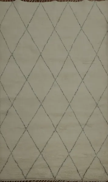 Classic Moroccan Area Rug 5x8 with Textured Diamond Linework Style