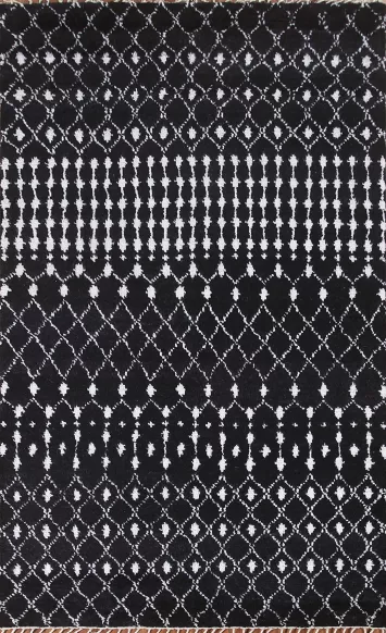Handmade Black Moroccan Indian Area Rug 5x8