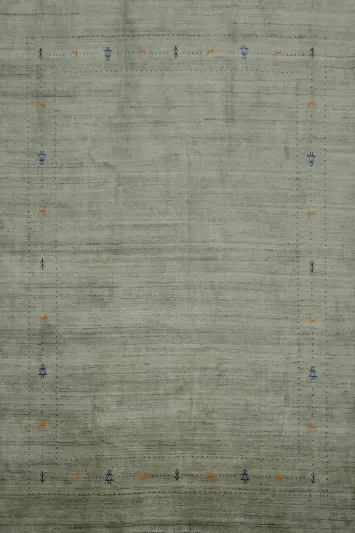 Contemporary Green Gabbeh Rug with Geometric Accents 8x10