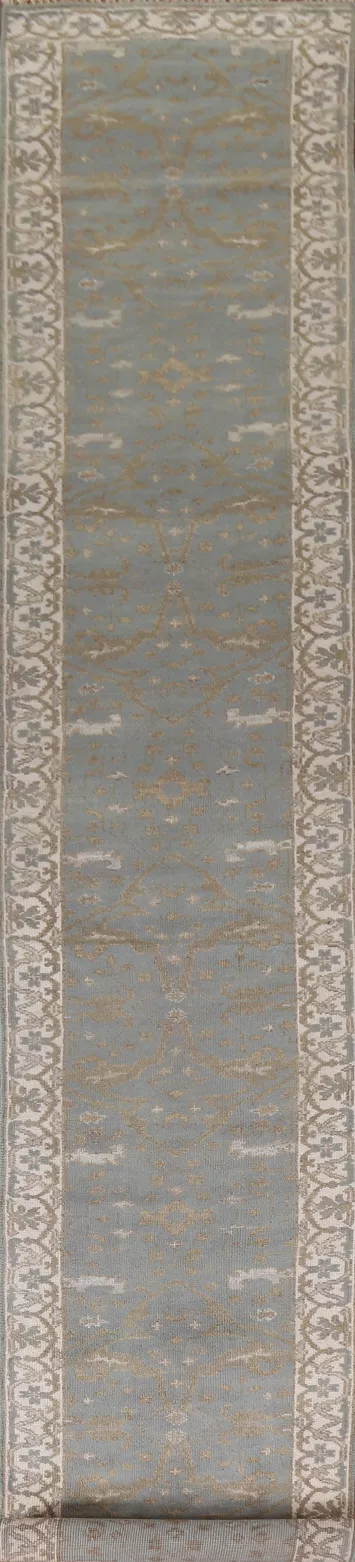 Gray Blue Oushak Oriental Runner Rug 3x19