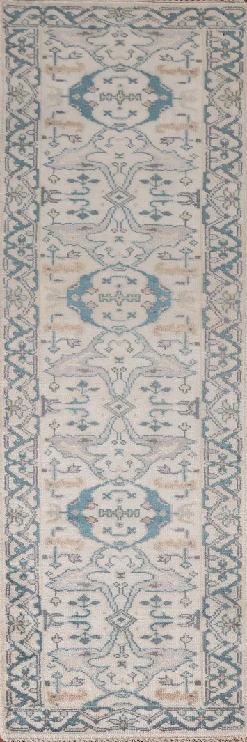All-Over Ivory Oushak Wool Runner Rug 3x10