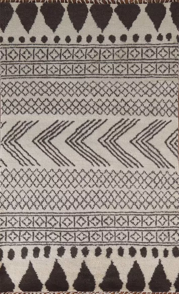 Earth Tone Wool Moroccan Plush Area Rug 5x8