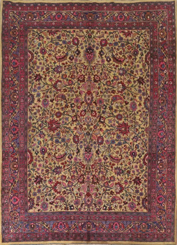 Antique Wool Mashad Persian Area Rug 9x11