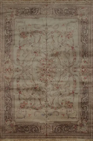 Classic Ornate Aubusson Area Rug 9x12 with Hues and Floral Patterns