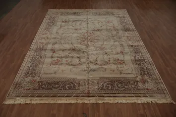 Classic Ornate Aubusson Area Rug 9x12 with Hues and Floral Patterns