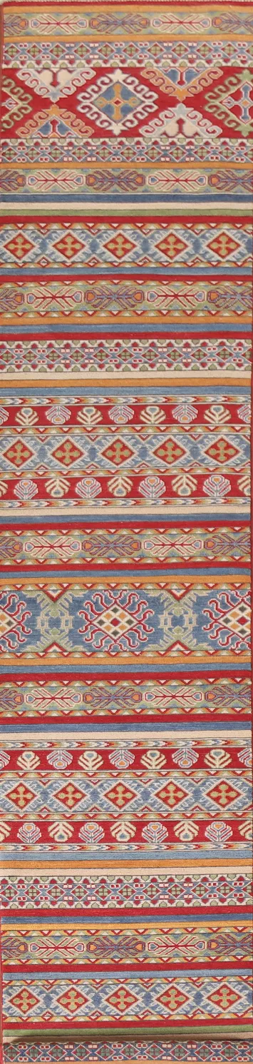 Geometric Kazak Oriental Runner Rug 2x16
