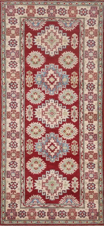 Red Handmade Kazak Oriental Runner Rug 3x7