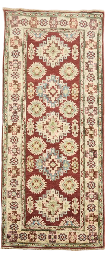 Red Handmade Kazak Oriental Runner Rug 3x7