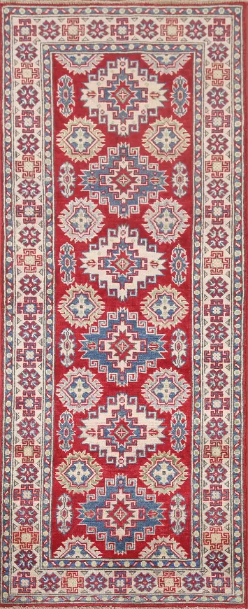 Red Wool Kazak South Western Runner Rug 3x8