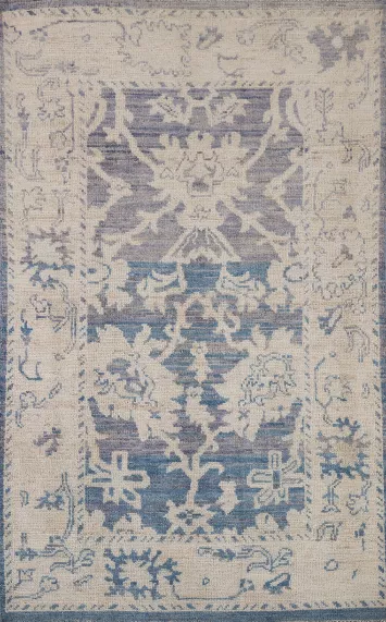 Blue Floral Oushak Vegetable Dye Area Rug 3x5