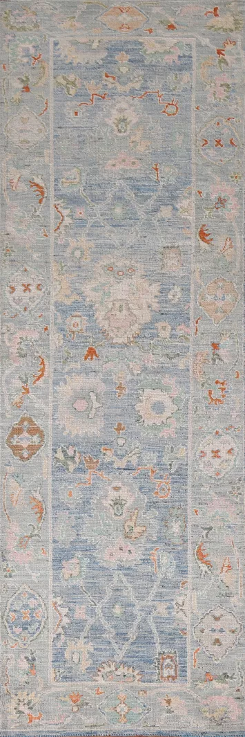 Vegetable Dye Oushak Turkish Runner Rug 3x10