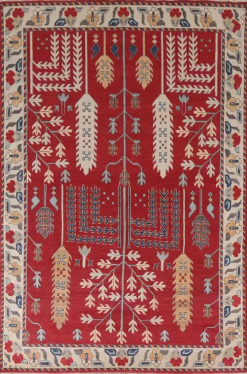 Geometric Red Kazak Oriental Area Rug 7x10