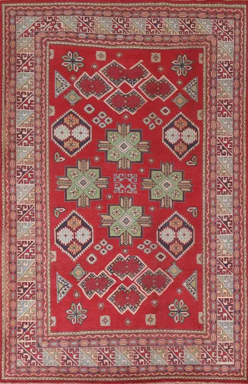 South Western Kazak Red Wool Area Rug 7x10