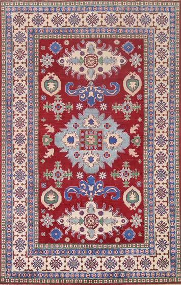 Geometric Red Kazak Oriental Area Rug 7x10