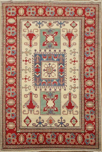 Handmade Ivory Kazak Wool Area Rug 7x10