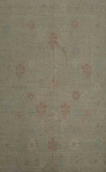 Oushak Vegetable Dye Area Rug 10x14 Adorned with Pastel Flowers
