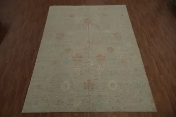 Oushak Vegetable Dye Area Rug 10x14 Adorned with Pastel Flowers