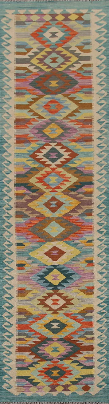 Reversible Wool Kilim Oriental Runner Rug 3x11