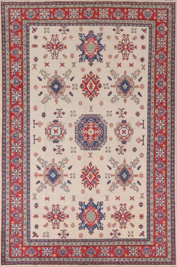 Ivory Wool Kazak Handmade Area Rug 7x10