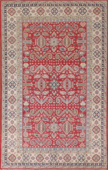 All-Over Geometric Kazak Red Wool Area Rug 7x10