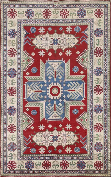 Geometric Red Kazak Oriental Area Rug 7x10