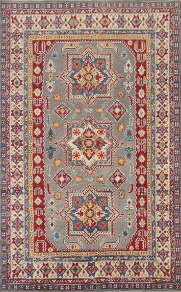 Gray Geometric Kazak Oriental Area Rug 7x10