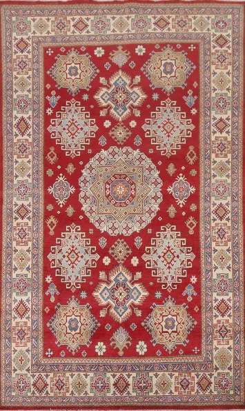Geometric Red Kazak South Western Area Rug 6x10