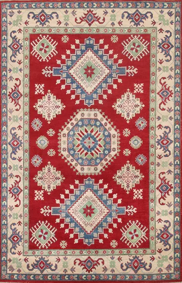 Geometric Red Kazak South Western Area Rug 7x10