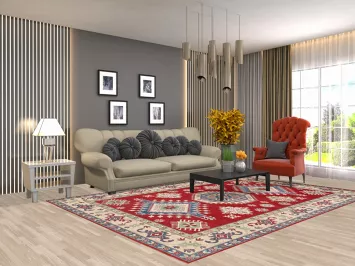 Geometric Red Kazak South Western Area Rug 7x10