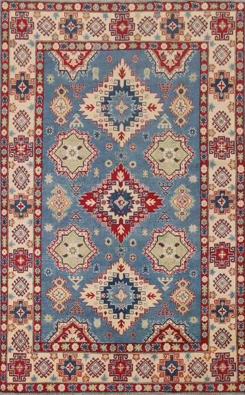 Blue Geometric Kazak Handmade Area Rug 7x10