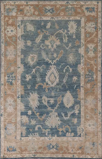 Blue Floral Oushak Vegetable Dye Area Rug 6x9