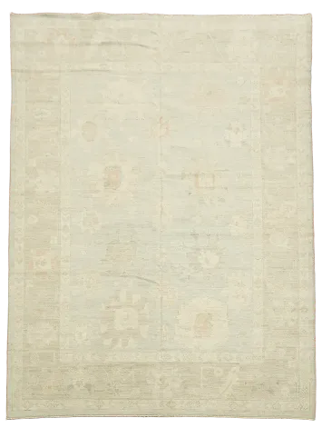 Muted Pale Blue Oushak Turkish Living Room Rug 9x12