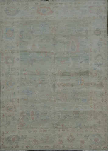 Muted Floral Pastel Green Area Rug Offering a Blend of Tradition and Style 5x7