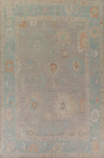 Muted Gray Oushak Vegetable Dye Area Rug 10x14