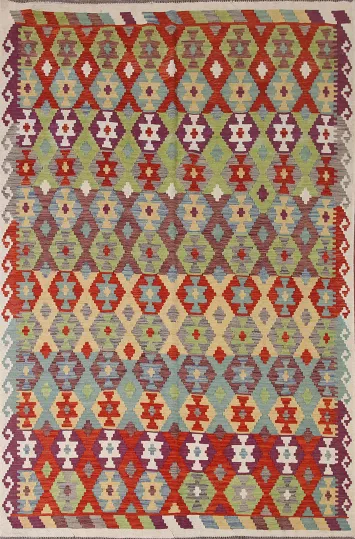 Geometric Kilim Multicolor Wool Area Rug 7x10