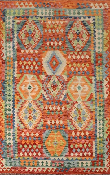 Geometric Kilim Reversible Wool Area Rug 7x10