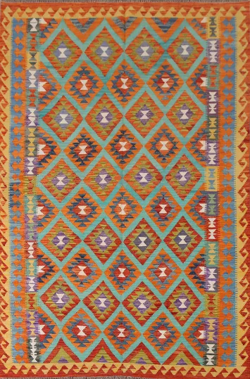 Geometric Kilim Reversible Wool Area Rug 7x10