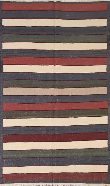 All-Over Striped Kilim Wool Area Rug 5x8