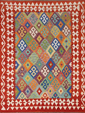 Geometric Kilim Reversible Wool Area Rug 6x8