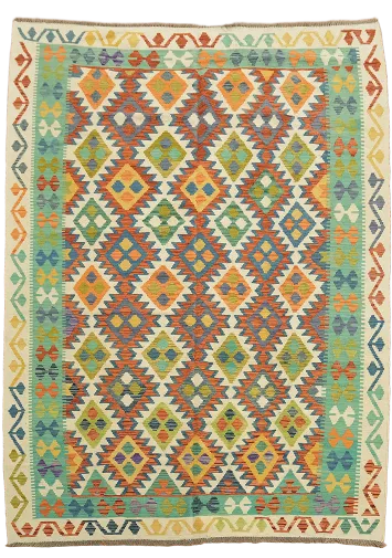 Geometric Kilim Reversible Wool Area Rug 7x10