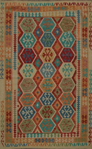 Chic Kilim Area Rug 6x9 with a Rustic and Vibrant Colors