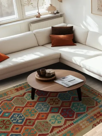 Chic Kilim Area Rug 6x9 with a Rustic and Vibrant Colors