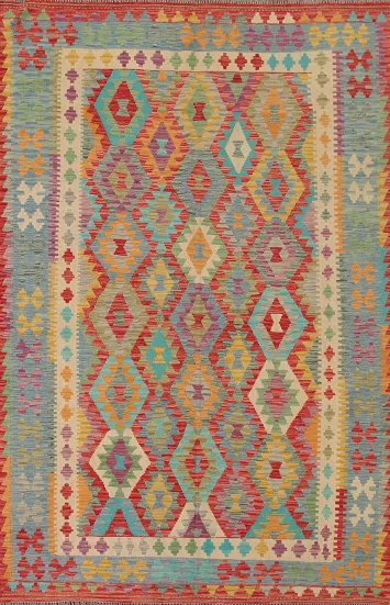 Geometric Kilim Reversible Wool Area Rug 7x10