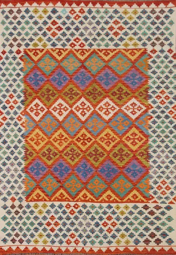 Multicolor Wool Kilim Oriental Area Rug 6x8