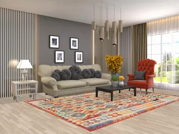 Geometric Kilim Wool Area Rug 7x10