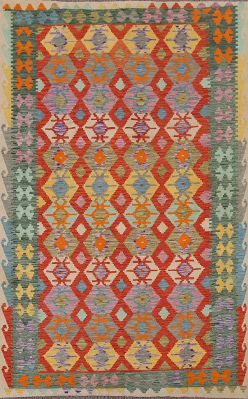 Geometric Kilim Reversible Wool Area Rug 5x8