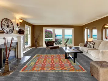 Geometric Kilim Reversible Wool Area Rug 5x8