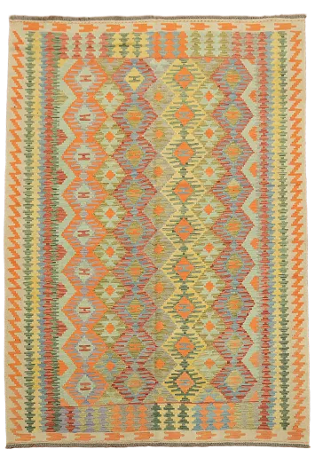 Geometric Kilim Reversible Wool Area Rug 7x10