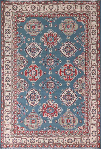 Blue Geometric Kazak Oriental Area Rug 7x10